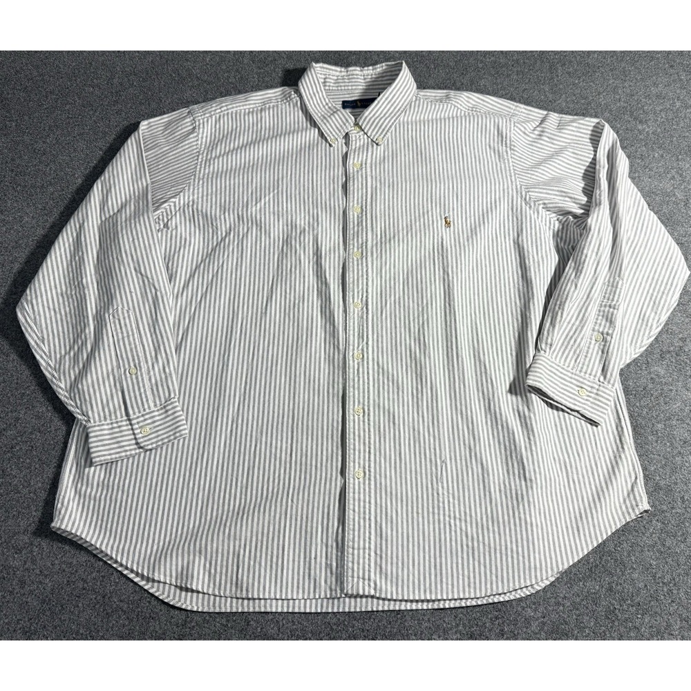 Ralph Lauren Performance Shirt‎ Mens 3XB Big Gray & White Stripe NEW FLAWED NWT